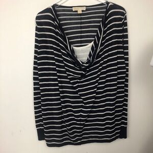 Michael Kors black & white‎ stripe swoop neck S/L